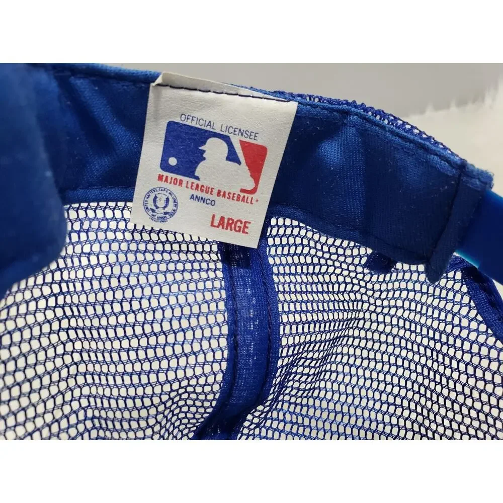VINTAGE 90s Rare Chicago Cubs Pennant Fever Blue/White Striped Mesh Snapback Hat